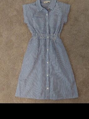 Girls Blue Striped Button-Front Casual Dress